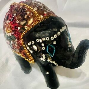Bejeweled Embellished Beaded Elephant Figurine 3 1/2” Tall